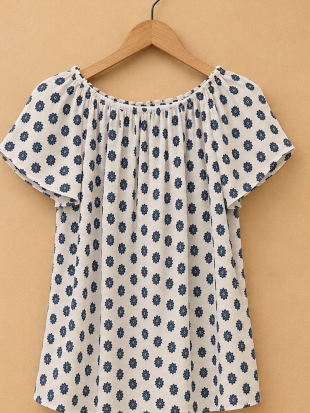 LOFT Floral Off Shoulder Blouse S | Blue & White Boho Peasant Top